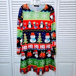 Ruiyize Christmas themed knee Length Dress Long Sleeve with Festive Pattern M